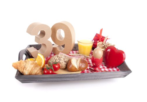 Happy birthday breakfast on a tray