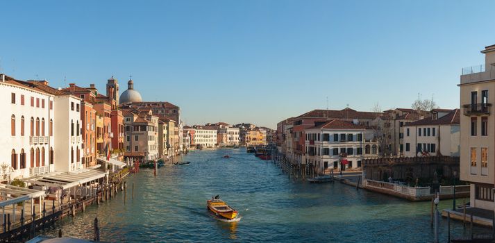 Panoramic view to Grande Canal in Venice, Italy in the morning