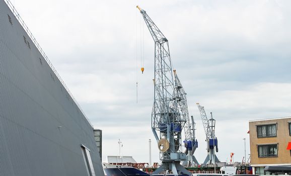 Covered dock and cranes in shipyard