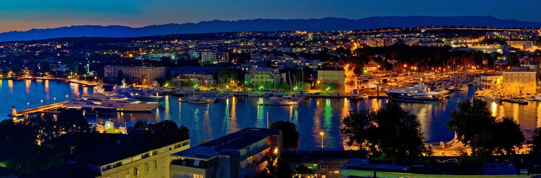Zadar harbor bay night panorama, Dalmatia, Croatia