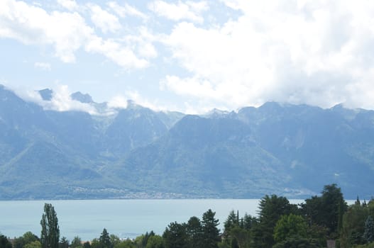 Greenery against Lake Geneva