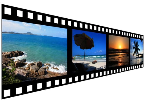 Sea view film strip on white background