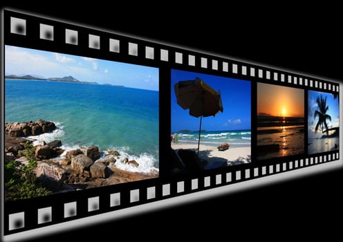 Sea view film strip on black background