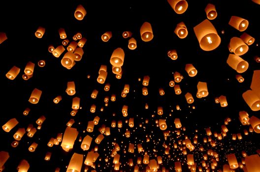 Floating lantern, Yi Peng Balloon Festival in Chiangmai Thailand 