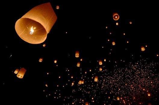 Floating lantern, Yi Peng Balloon Festival in Chiangmai, Thailand 