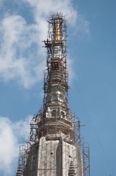 construction of chedi at tiger cave temple in krabi, thailand