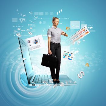 Modern technology illustration with computers and business person