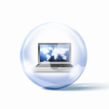 Image of a personal computer inside a glass sphere