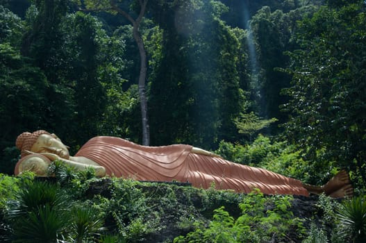 sleeping buddha statue architecture at krabi, thailand