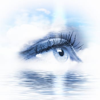 Conceptual illustration of eye overlooking water scenic