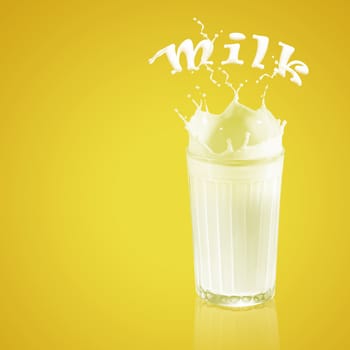 Fresh milk in the glass on colour background, illustration