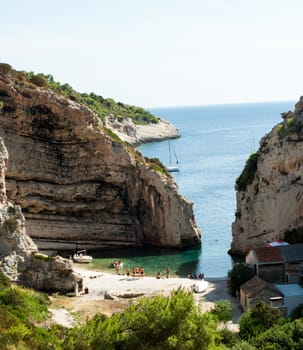 Scenic landscape about Stiniva bay in vis island