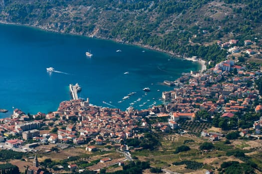 aerial view to the komiza town in Croatia