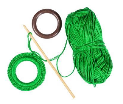 Accessories for knitting wool isolated on a white background