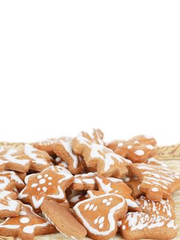 homemade christmas gingerbreads on white background