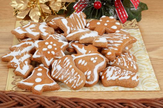 homemade gingerbreads and decoration on wooden table