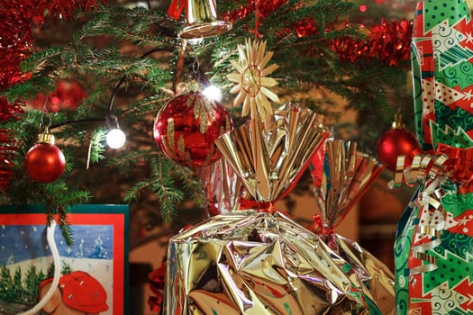 decorated Christmas Tree and Christmas gift boxes 