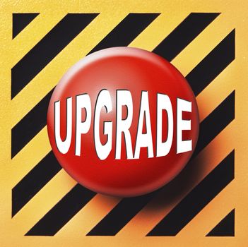 Upgrade button in red over an orange and black background