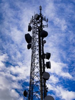 Telecommunications equipment - directional mobile phone antenna dishes. Wireless communication.