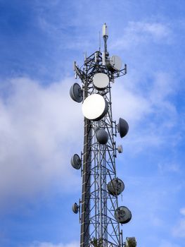 Telecommunications equipment - directional mobile phone antenna dishes. Wireless communication.