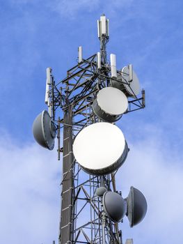 Telecommunications equipment - directional mobile phone antenna dishes. Wireless communication.