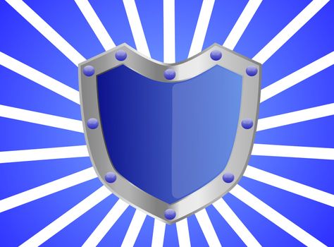 A blue studded shield with silver frame background