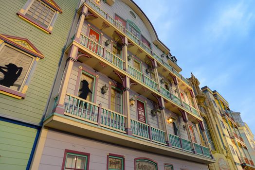 Retro antique building facade on Atlantic City boardwalk