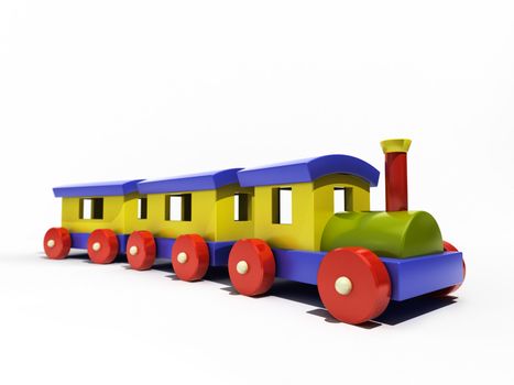 Toy train on a white background, light shadow