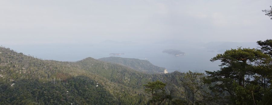 Panorama of Seto Inland Sea in Japan as seen from Mt. Misen at Miyajima, Japan