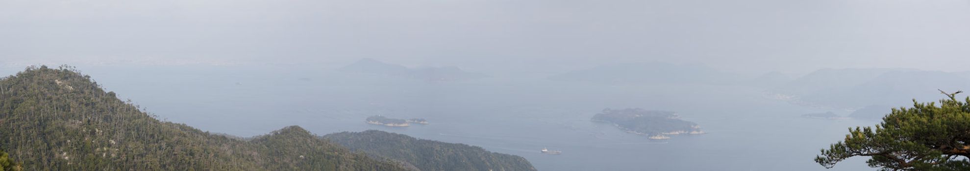 Panorama of Seto Inland Sea in Japan as seen from Mt. Misen at Miyajima, Japan