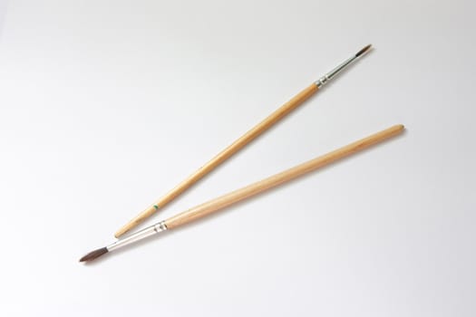 Two paint brushes on white background