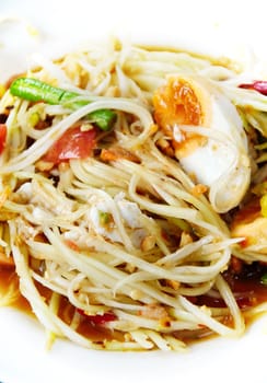 Green papaya salad with salted egg thai cuisine spicy delicious 