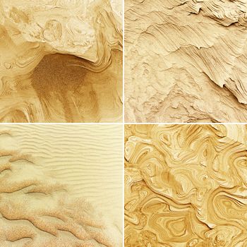 set of patterns of erosion of sand in the background