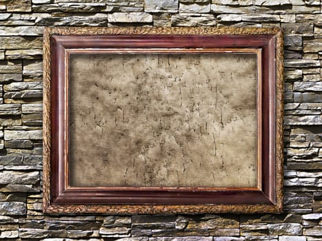 old picture frames with cracked canvas on a brick wall in grunge style