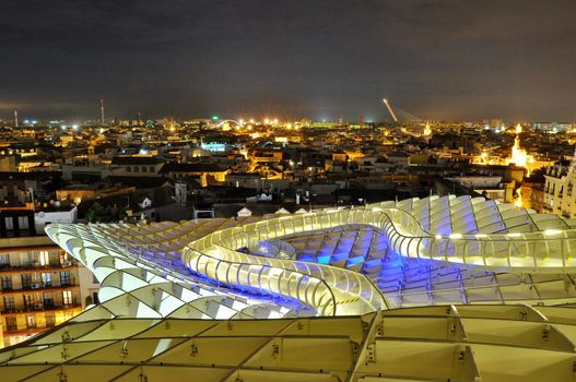 SEVILLA,SPAIN -SEPTEMBER 27: Metropol Parasol in Plaza de la Encarnacion on September 27, 2012 in Sevilla,Spain. J. Mayer H. architects, it is made from bonded timber with a polyurethane coating.