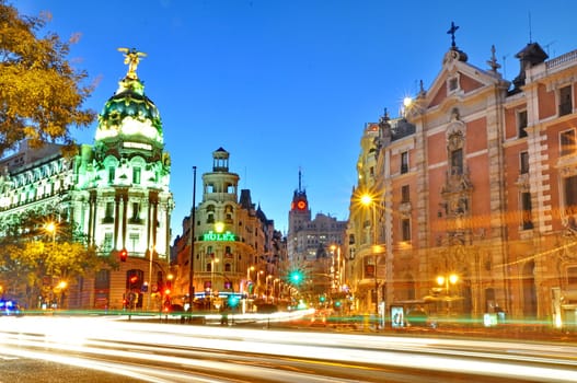 MADRID,SPAIN - SEPTEMBER 30: Gran Via street on September 30, 2012 in Madrid: Gran Via is one of the busiest streets and traveled daily by thousands of tourists.