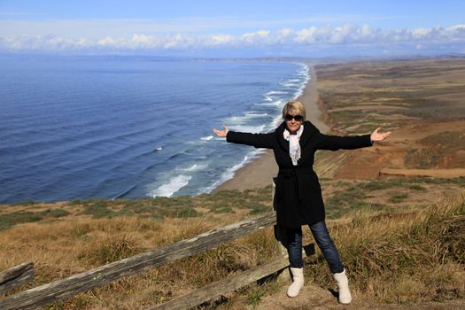 The adult woman at the Point Reyes National seashore in California.