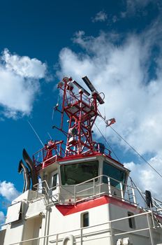 Captain cabin ship with mast and radar systems