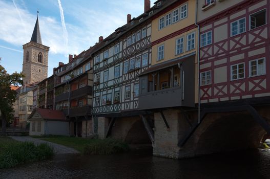 Houses on the shopkeepers bridge Erfurt, Germany. Popular tourist destination.