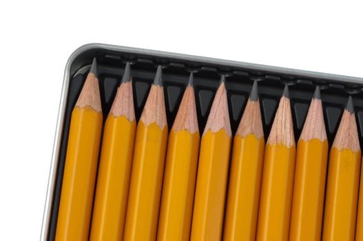 Pencils in box close-up