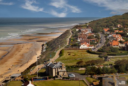 The seaside resort of Cromer in Norfolk, England, photographed from the top of the church tower.