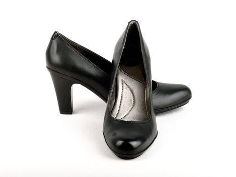High Heel Black Leather Shoe with white background
