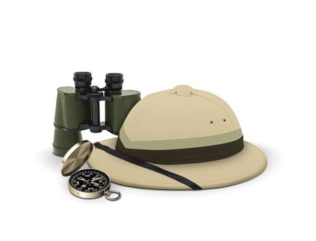 explorer hat and equipment