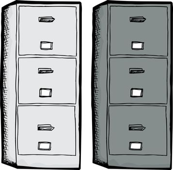 White and black filing cabinets isolated over white background