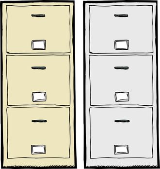 Front view of isolated metal filing cabinets