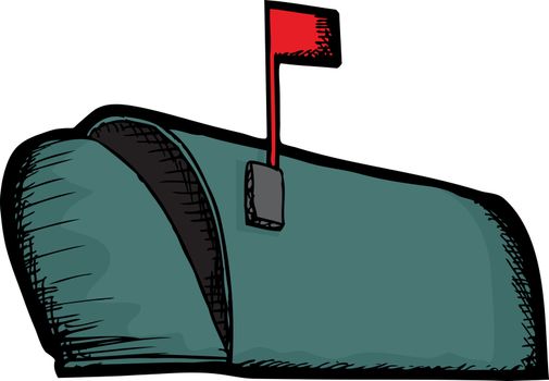 Cartoon of open mailbox with red flag up