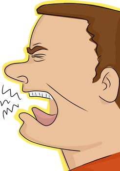 Close up of European man screaming over white background