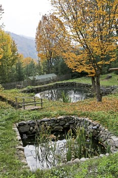 Two ponds in an autumnal mountain garden