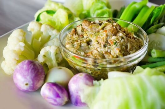 close up  mushroom chili sauce with vegetable , sour and spicy