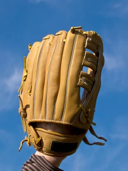  hand in baseball glove waiting for ball